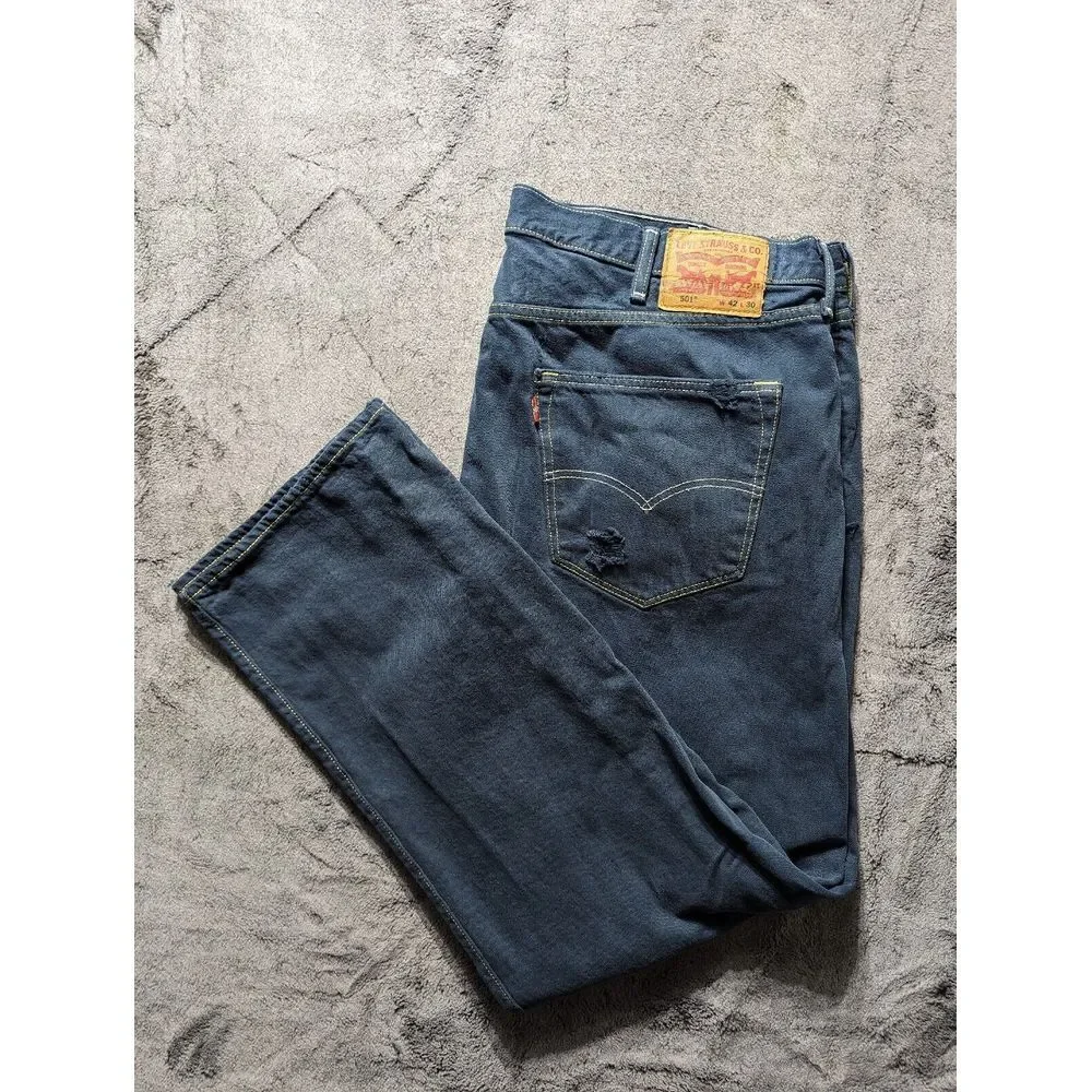 Levi's 501 Button Fly Distressed Jeans Men's Size 42x30 Blue